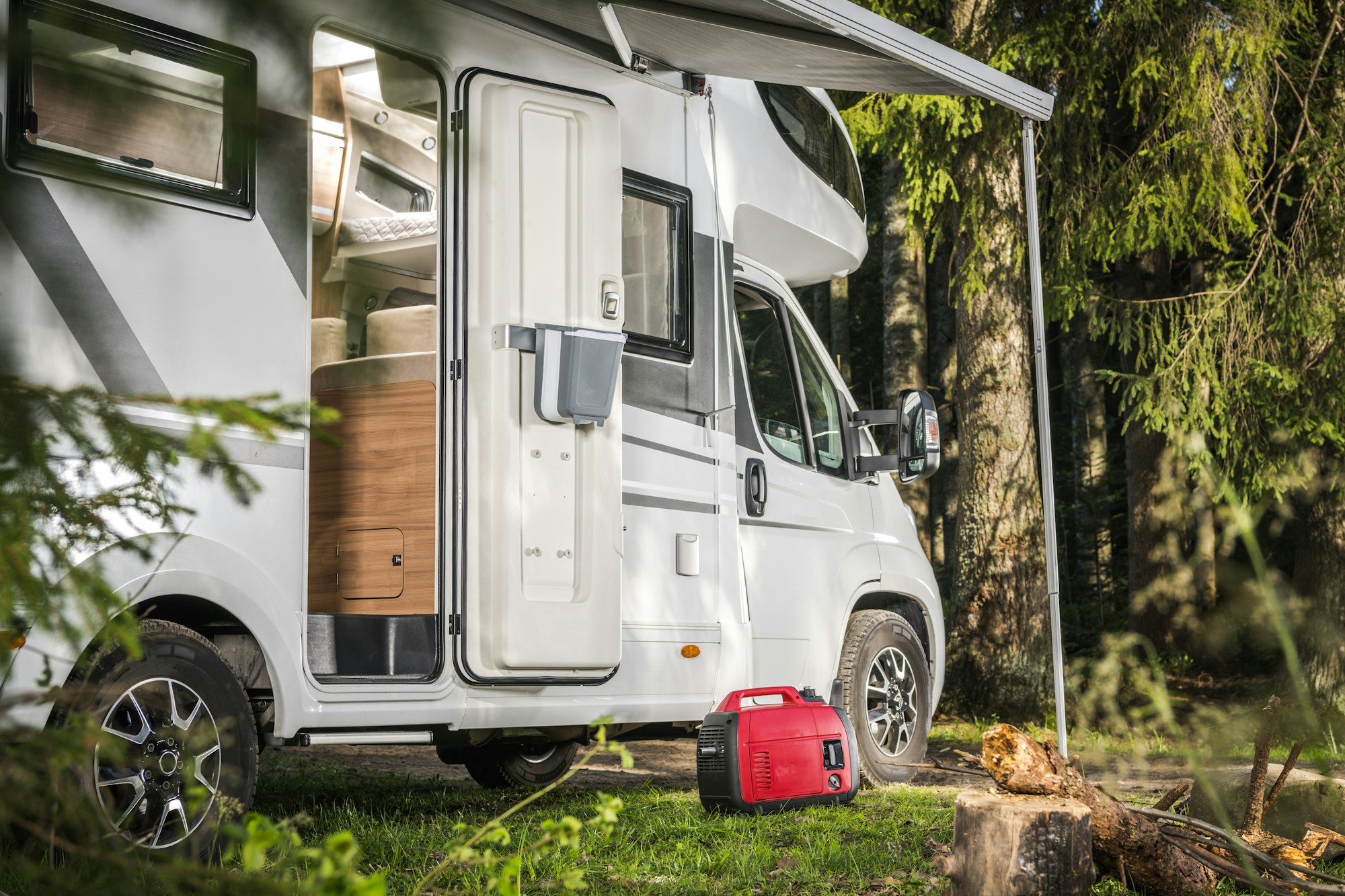 Class C Camper Van RV and a Gas Generator